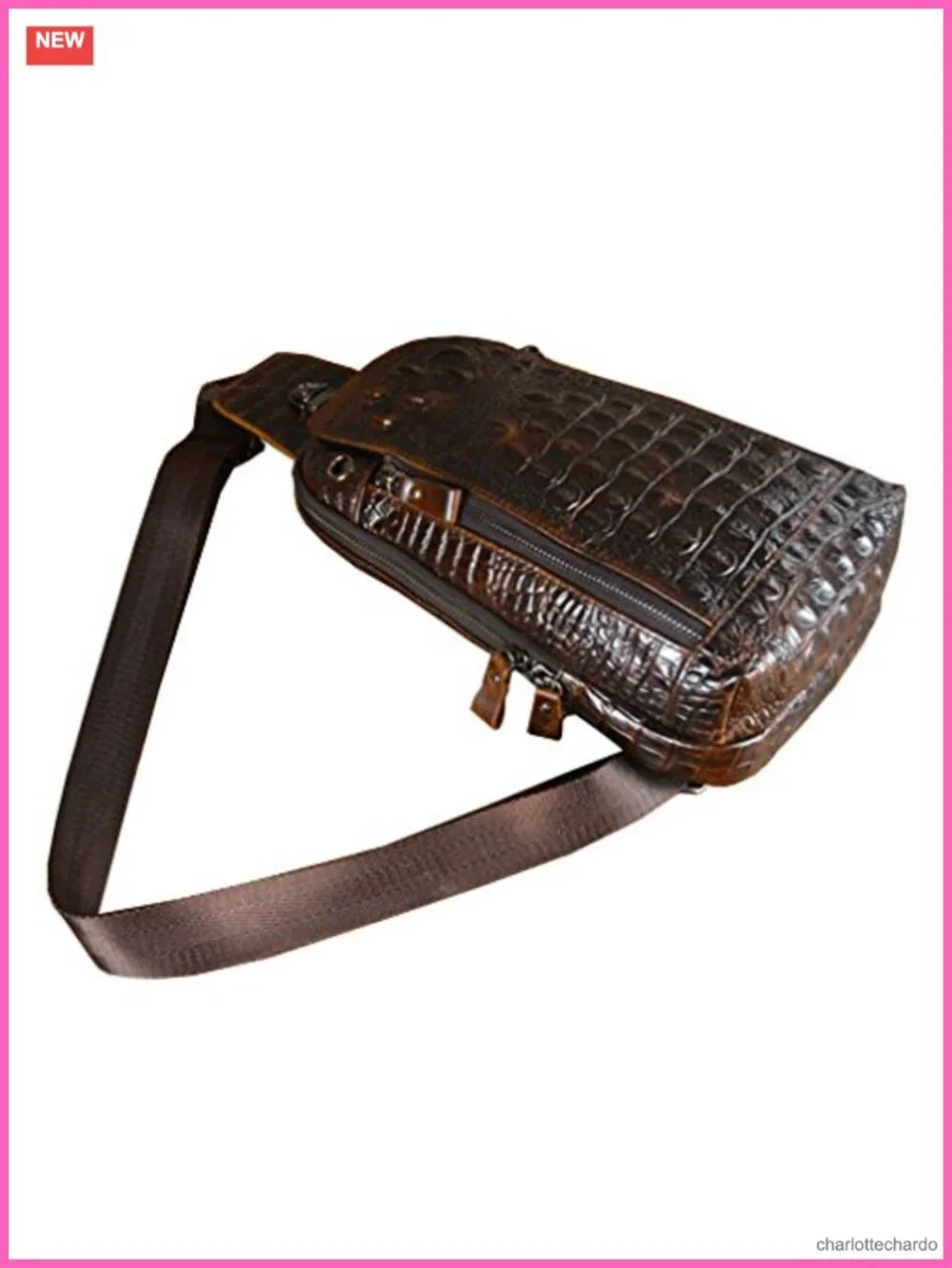 Genuine Leather Crocodile Sling Backpack for Men Travel Hiking Camping